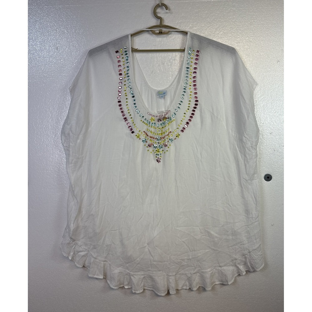 Swim 365 Women's Plus Size 22/24 Sleeveless White Swim Tunic Embellished Beach‎